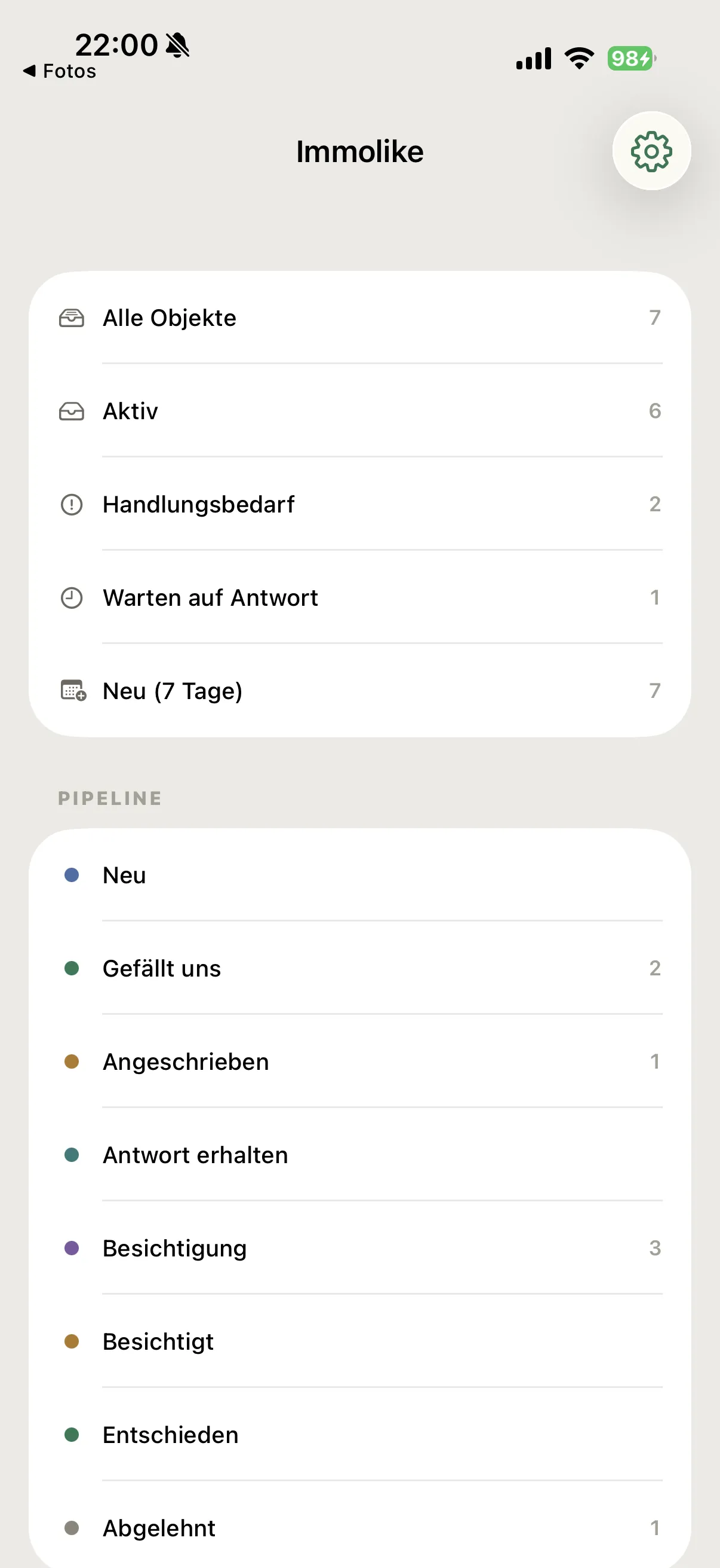 Übersicht mit Smart-Listen und Status-Zählern